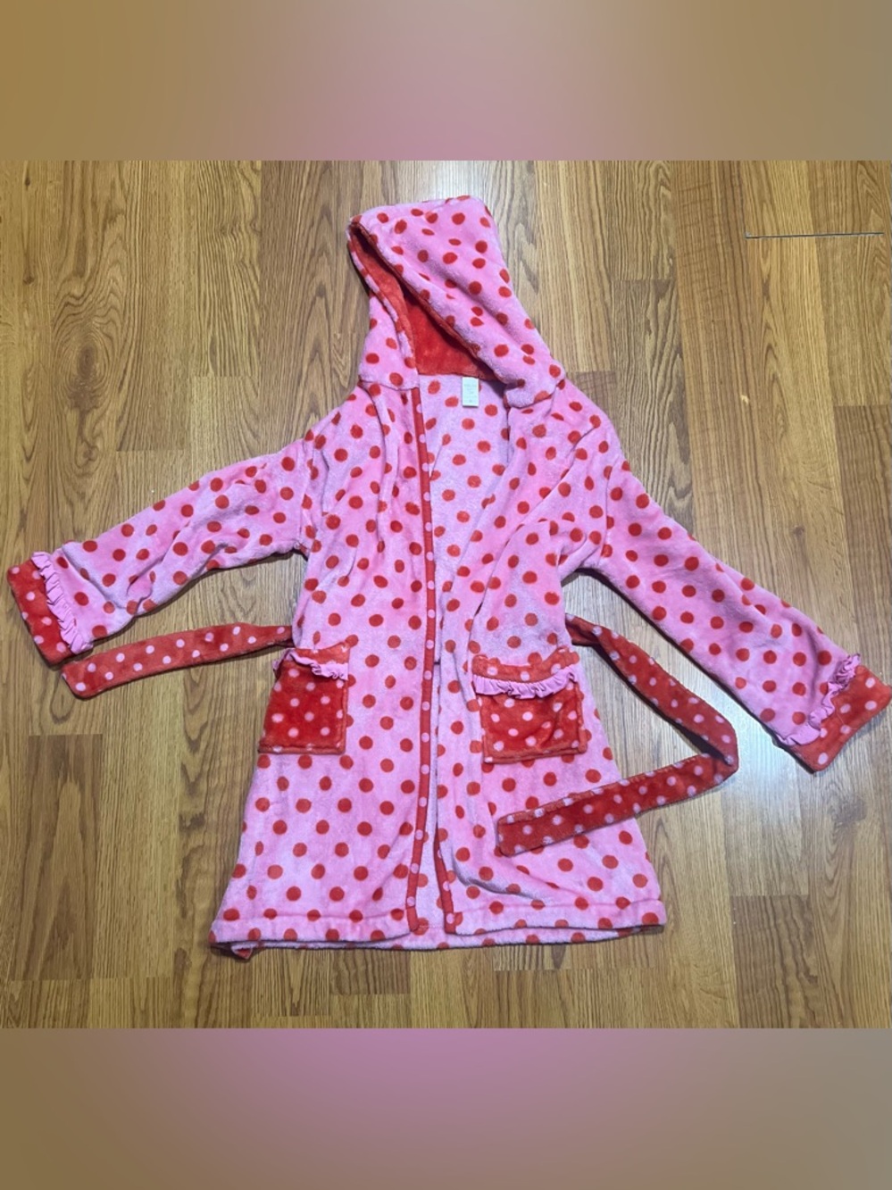 Matilda Jane Pink Polka Dot Hooded Fleece Robe Girls Size Large